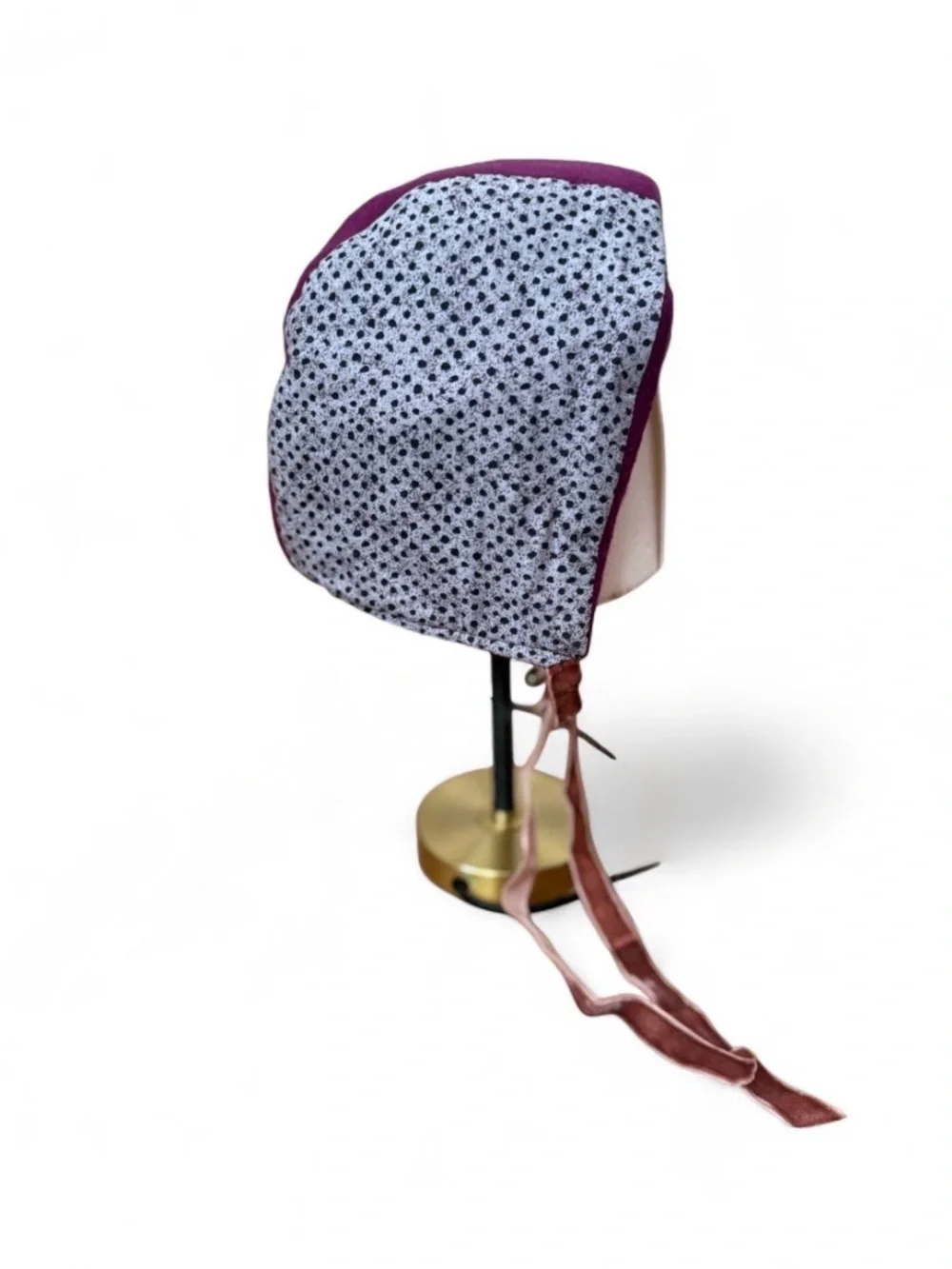Burgundy & Gray Girls bonnet with velvet ribbon